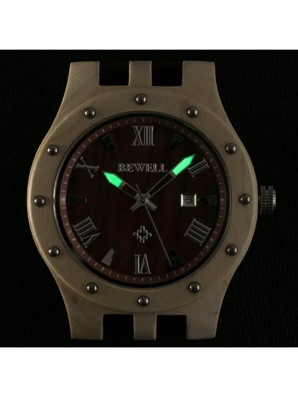 Men's Beige Red Handmade Date Display Analog Quartz Luminous Wrist Wooden Watch